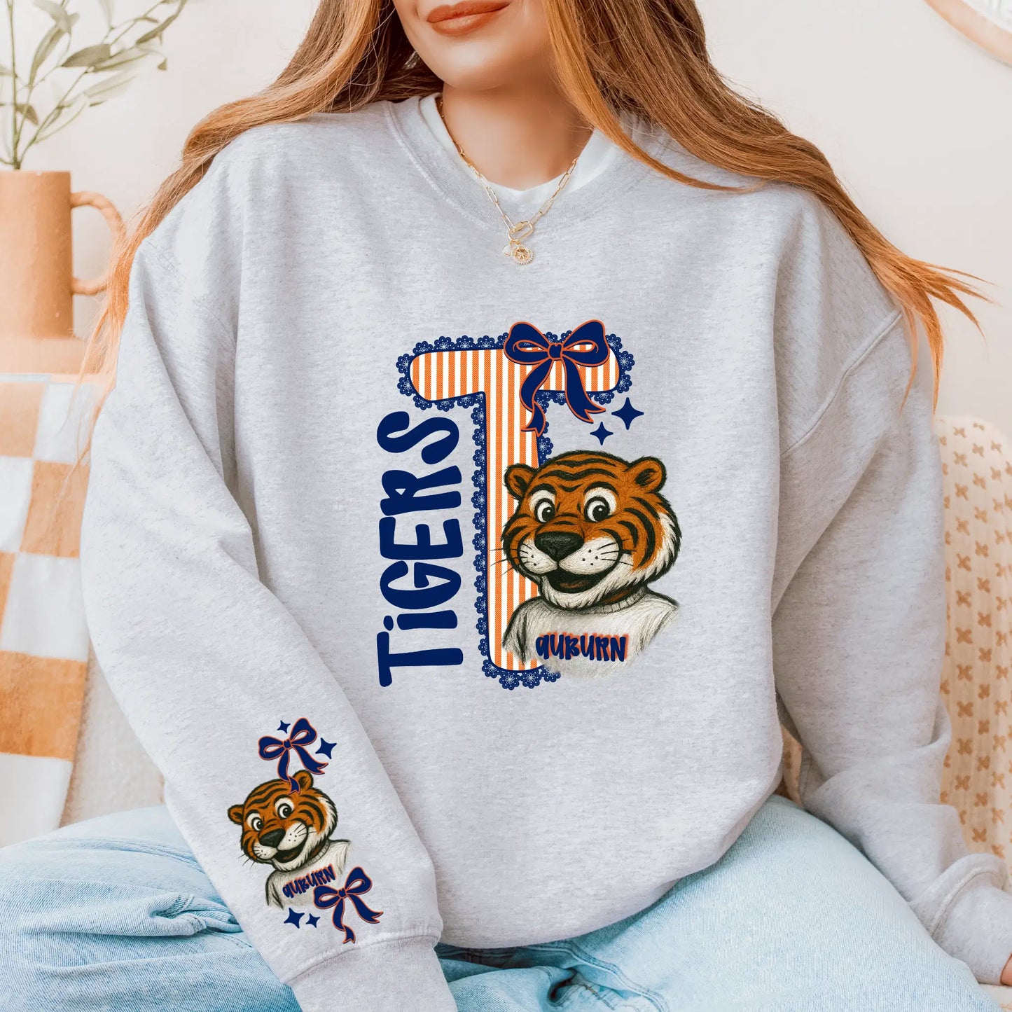 Auburn Tigers Seersucker Game Day Sweatshirt - College Apparel - Women's Fashionable Pullover