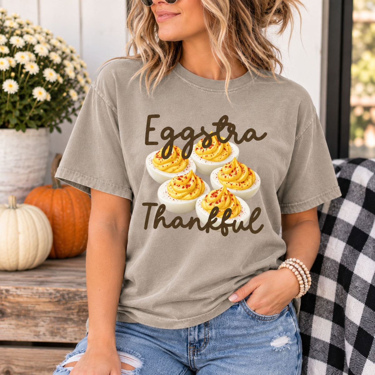 Eggstra Thankful Deviled Eggs Thanksgiving Graphic Tee