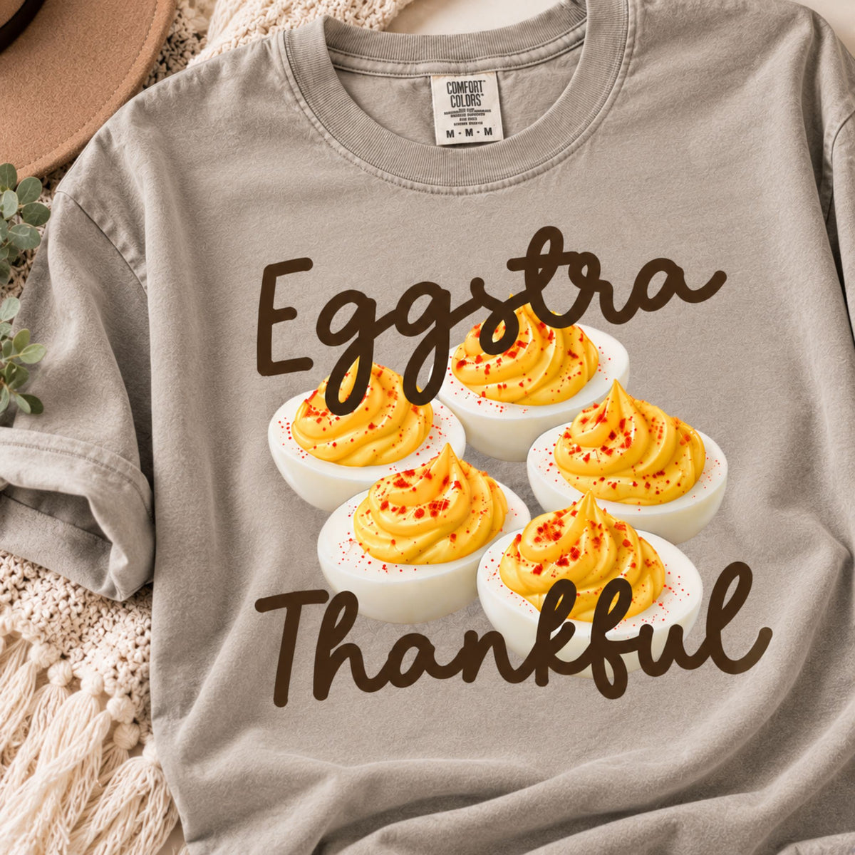 Eggstra Thankful Deviled Eggs Thanksgiving Graphic Tee