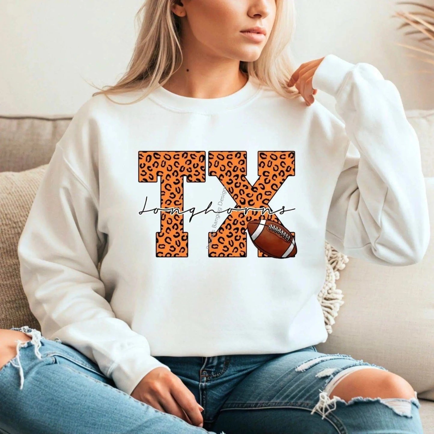 Sweatshirt Texas Longhorns Sweatshirt | Leopard TX Football Crewneck for Game Day