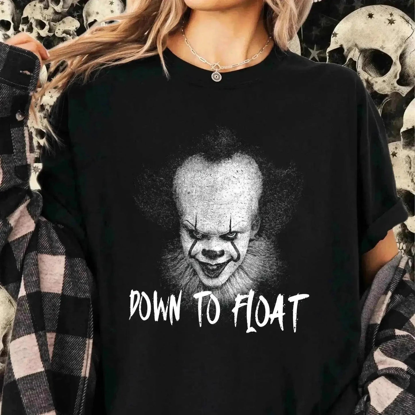 T-Shirt Down to Float Pennywise Horror T-Shirt | Scary Clown Graphic Tee for Halloween Fans