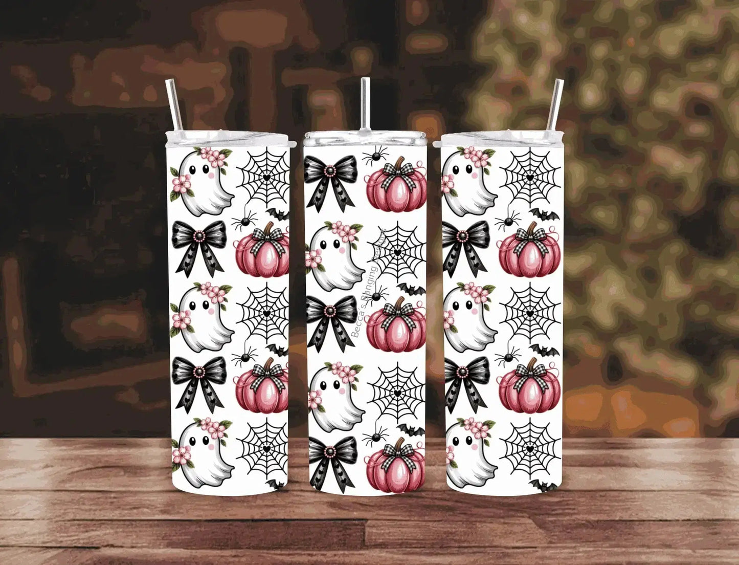 Tumbler Girly Ghost Halloween Tumbler | Pink Pumpkin Spiderweb Cup