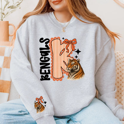 Bengals Seersucker Sweatshirt: Football Sunday Game Day Pullover with Tiger & Bow Graphic