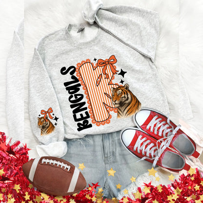 Bengals Seersucker Sweatshirt: Game Day Football Pullover with Tiger Graphic and Red Shoes