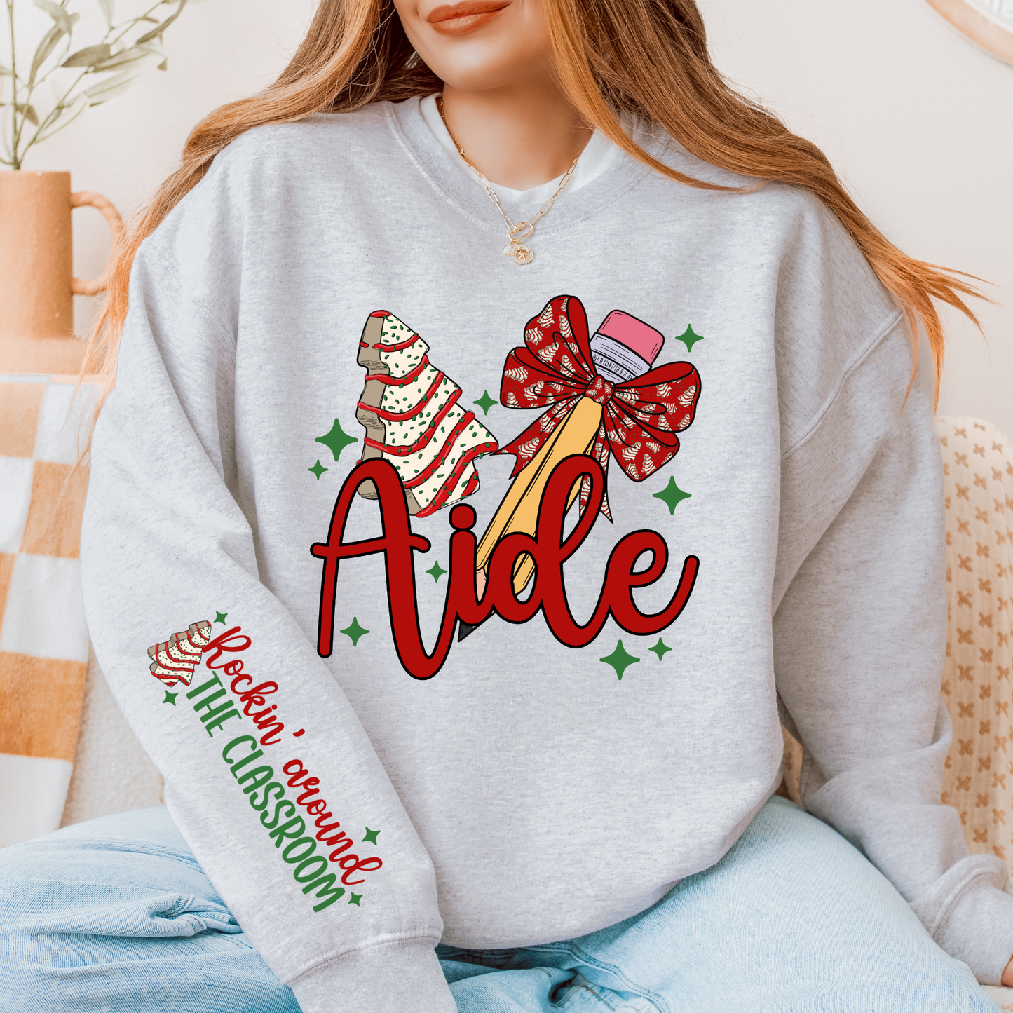 Festive Teacher Aide Sweatshirt – Christmas Classroom Crewneck