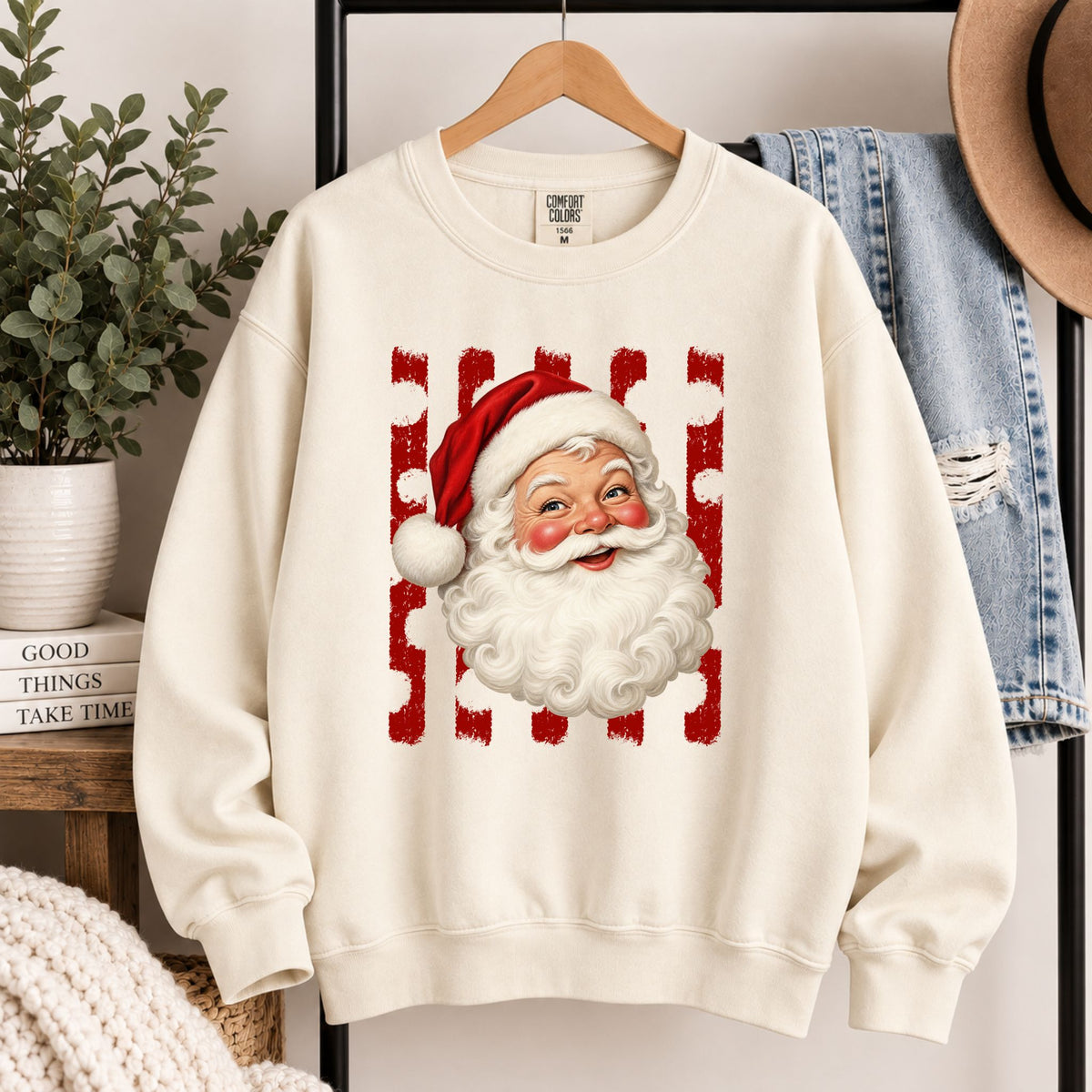 Vintage Santa Christmas Crewneck Sweatshirt | Retro Holiday Graphic