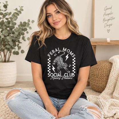 Black graphic T-shirt with front club logo and text Raising Hellions