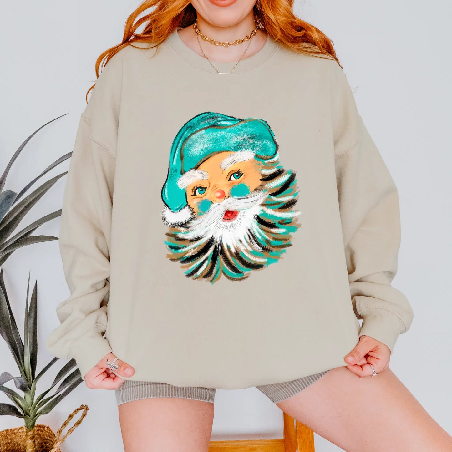 ✨ Retro Teal Santa Sweatshirt – Vintage Christmas Vibes ✨