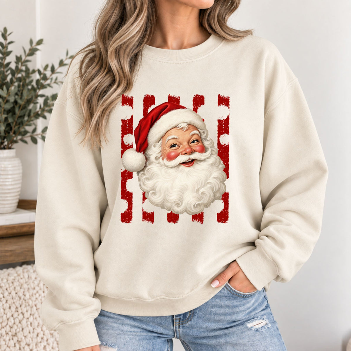 Vintage Santa Christmas Crewneck Sweatshirt | Retro Holiday Graphic