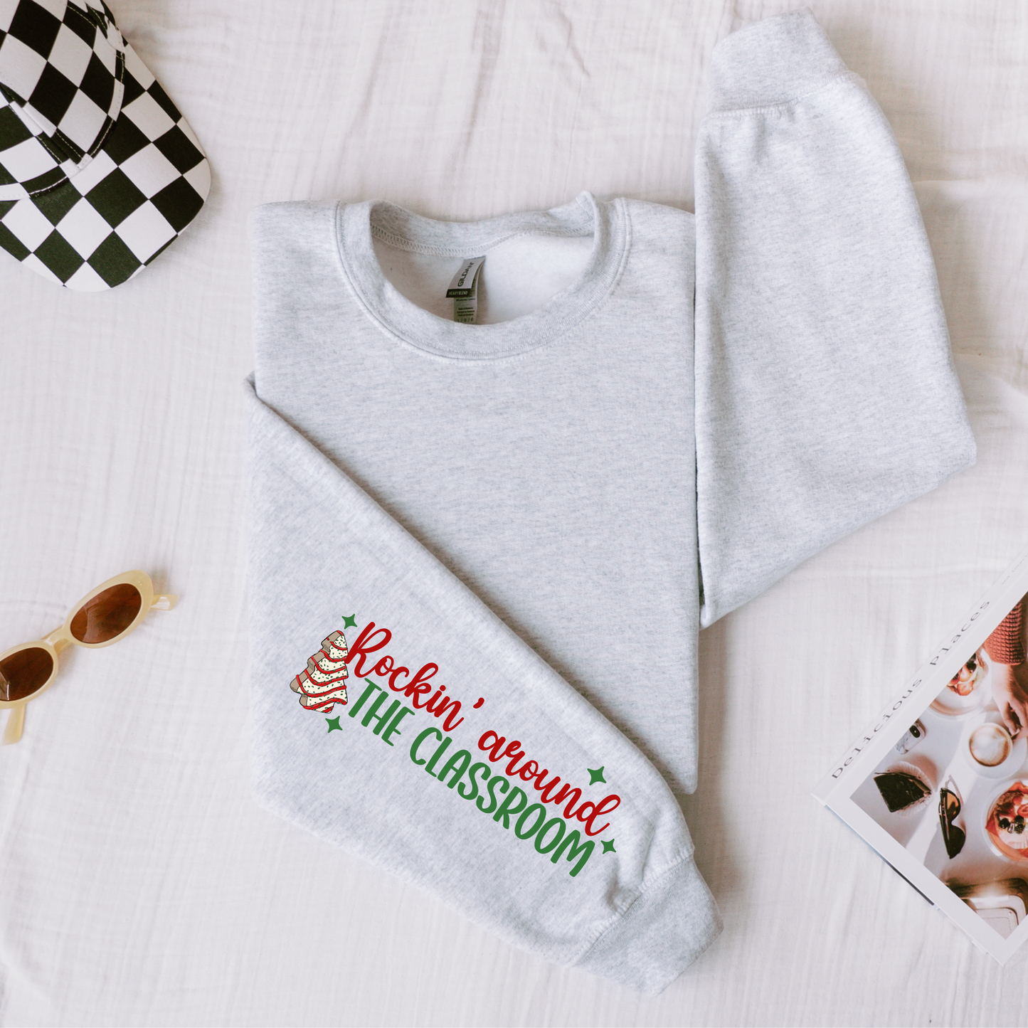 Christmas Teacher Sweatshirt – Holiday Classroom Crewneck with Festive Pencil & Cookie Tree Design