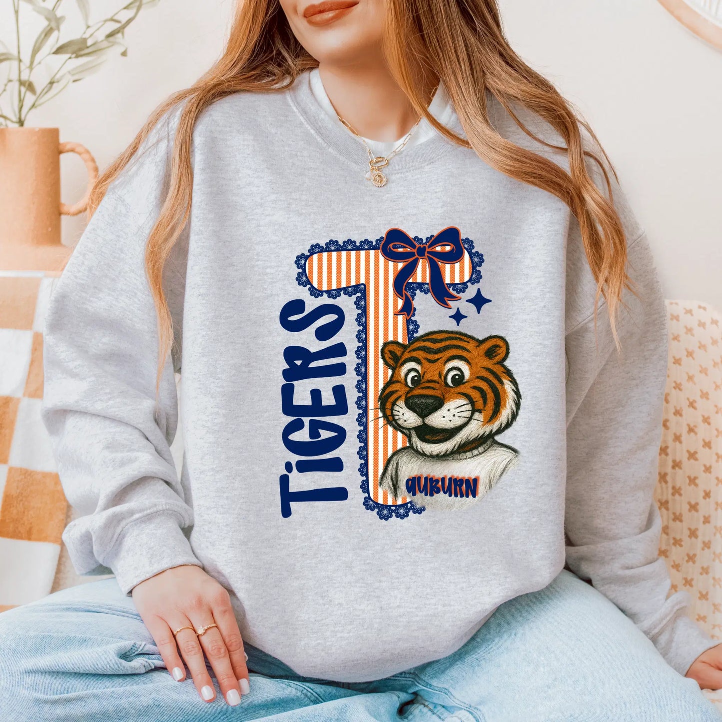 Auburn Tigers Seersucker Sweatshirt: College Game Day Pullover for Women - Show Your Spirit!