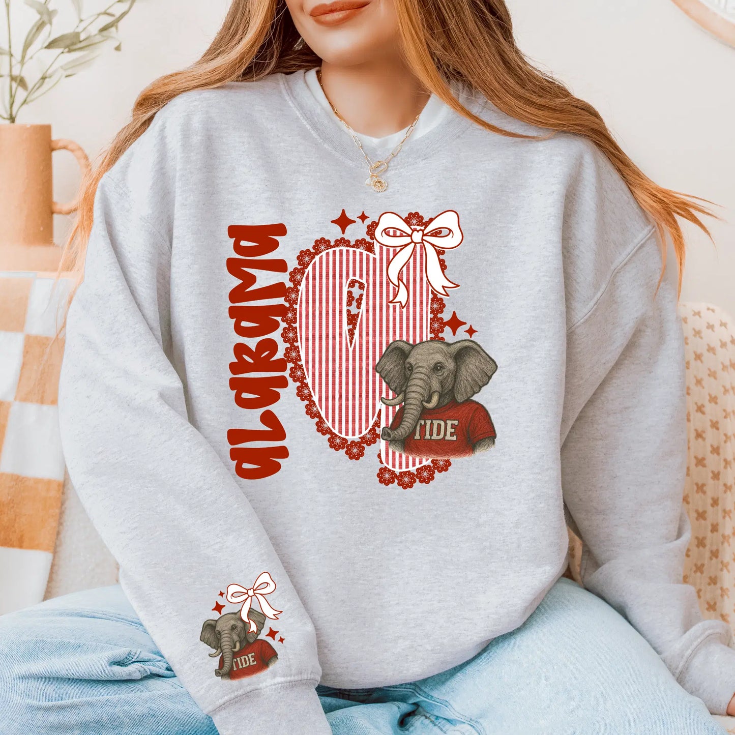 Alabama Seersucker Sweatshirt: Elephant, Football Sunday Game Day Pullover, Crimson Tide Apparel