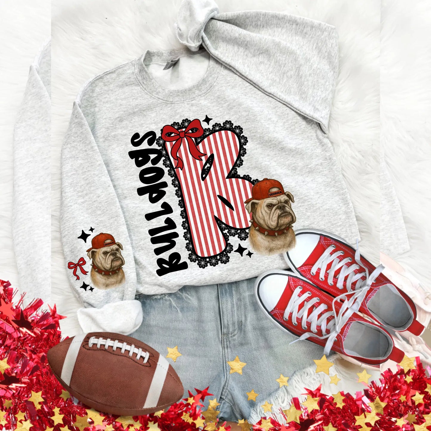 Bulldogs Seersucker Sweatshirt: Football Game Day Pullover, 'R' Design, Dog Graphic, by Becca's Banging Designs