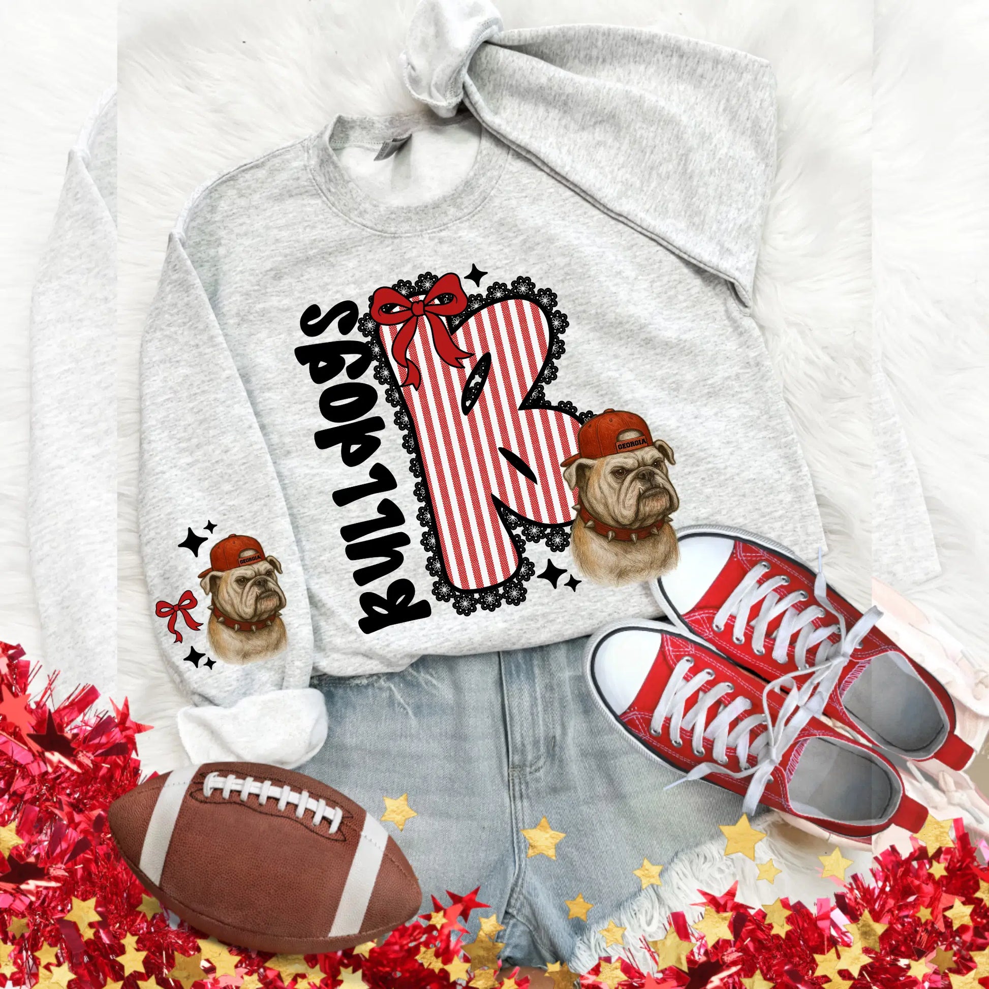 Bulldogs Seersucker Sweatshirt: Football Game Day Pullover, 'R' Design, Dog Graphic, by Becca's Banging Designs