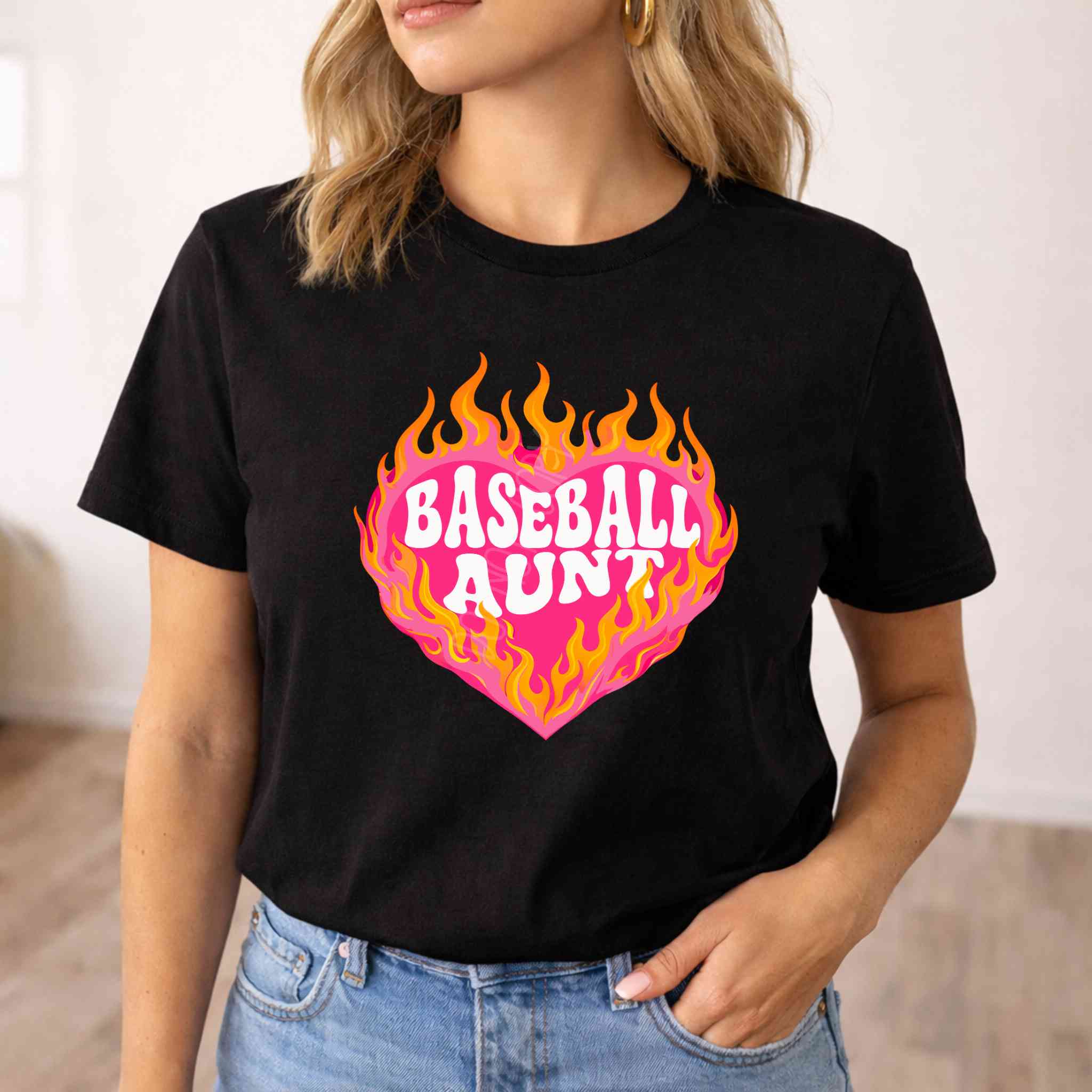 Baseball Family Flaming Heart Shirt – Baseball Mom Sister Nana Aunt Game Day Tee