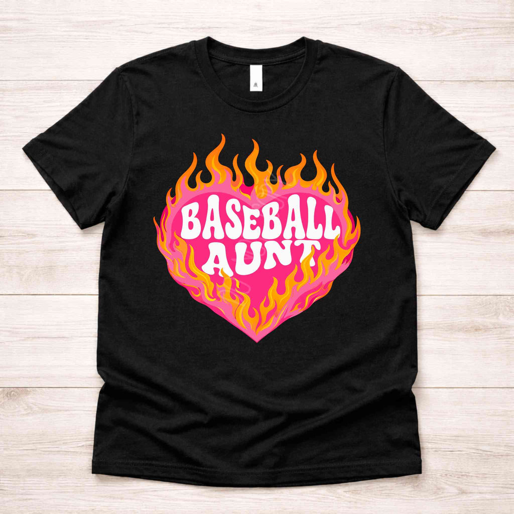 Baseball Family Flaming Heart Shirt – Baseball Mom Sister Nana Aunt Game Day Tee