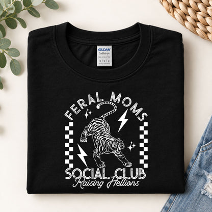 Black graphic T-shirt with tiger face, checkered lightning logo and "Social Club" text