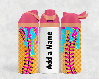 Personalized Softball Ice Cream Drip Kids Water Bottle