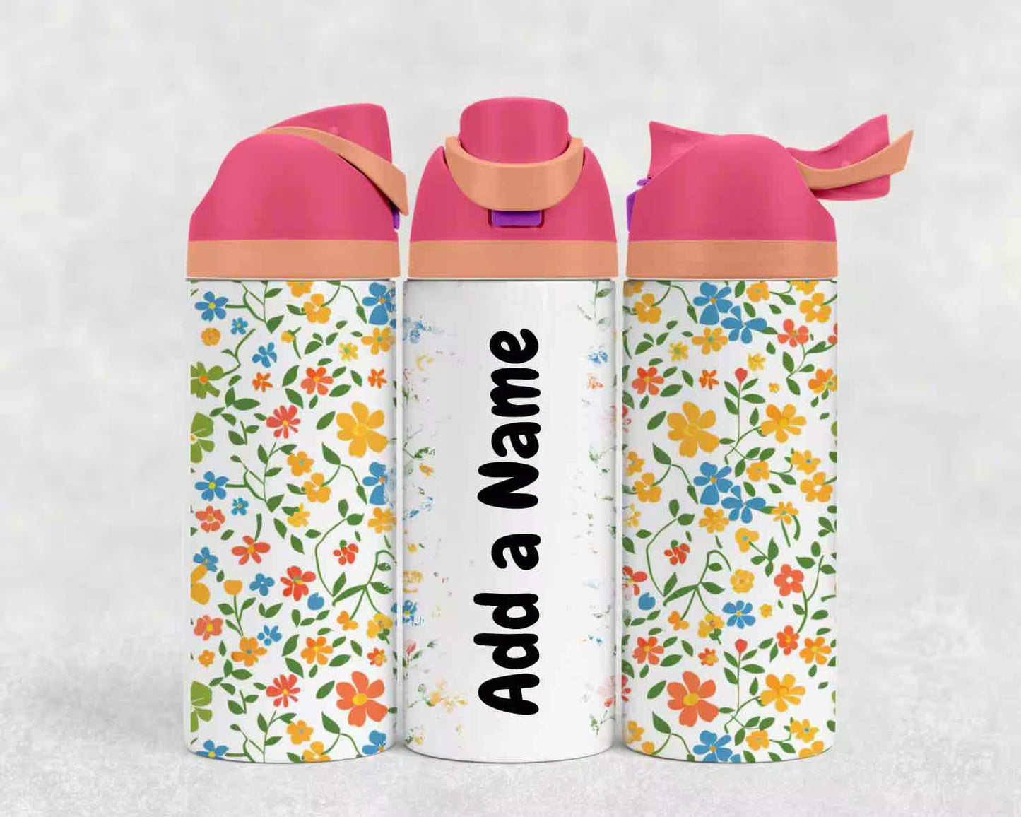 Personalized Floral Kids Water Bottle – Custom Name Tumbler