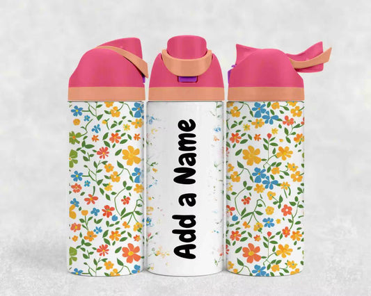 Personalized Floral Kids Water Bottle – Custom Name Tumbler