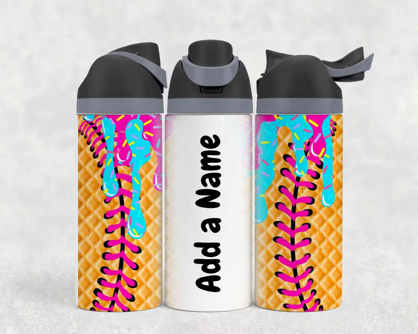 Personalized Softball Ice Cream Drip Kids Water Bottle