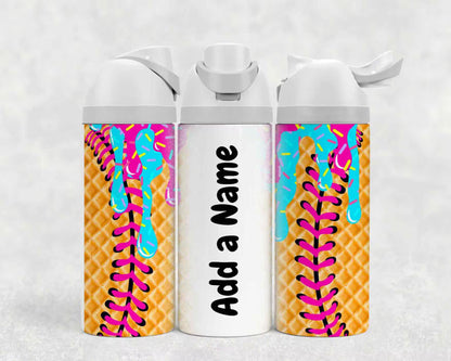 Personalized Softball Ice Cream Drip Kids Water Bottle