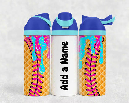 Personalized Softball Ice Cream Drip Kids Water Bottle
