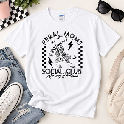 White graphic tee with black zebra lightning and checkered frame around 'Social Club'