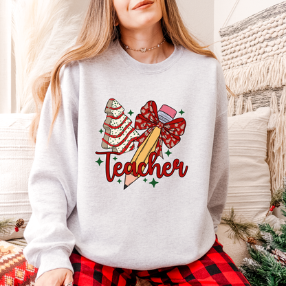 Christmas Teacher Sweatshirt – Holiday Classroom Crewneck with Festive Pencil & Cookie Tree Design