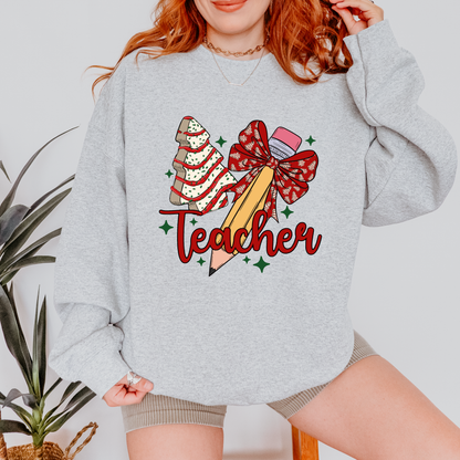 Christmas Teacher Sweatshirt – Holiday Classroom Crewneck with Festive Pencil & Cookie Tree Design