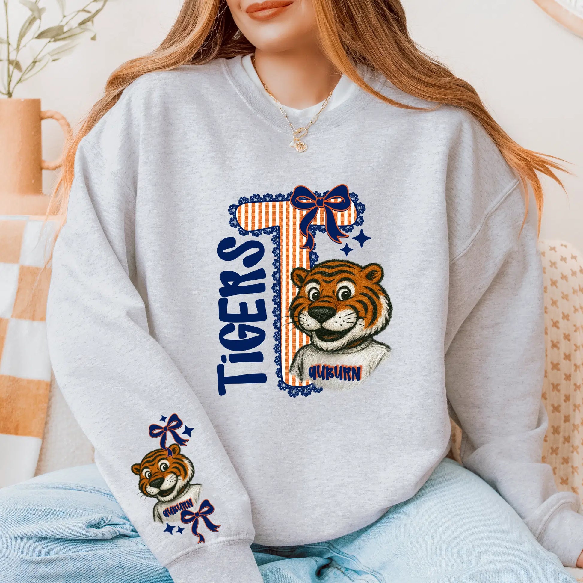 Auburn Tigers Seersucker Game Day Sweatshirt - College Apparel - Women's Fashionable Pullover