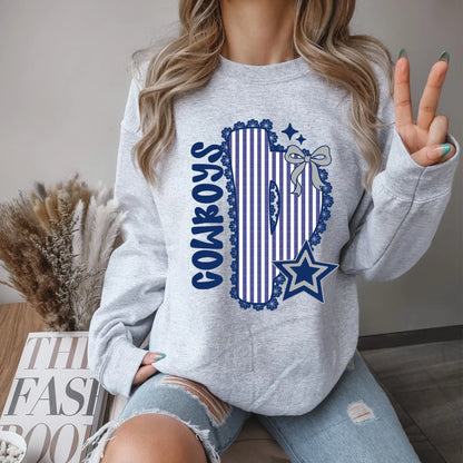 Cute Cowboys Sweatshirt: Striped Football Pullover with Star Accent for NFL Game Day. Dallas Fan Apparel.