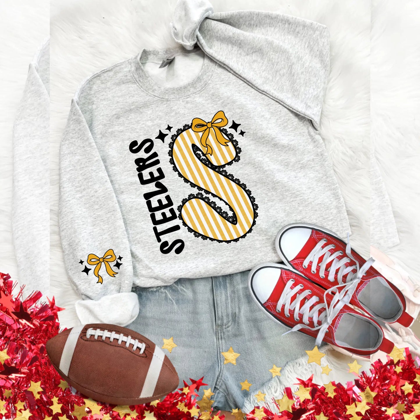 Steelers Seersucker Sweatshirt - NFL Sunday Game Day Pullover - Oversized Unisex Football Crewneck for Pittsburgh Fans