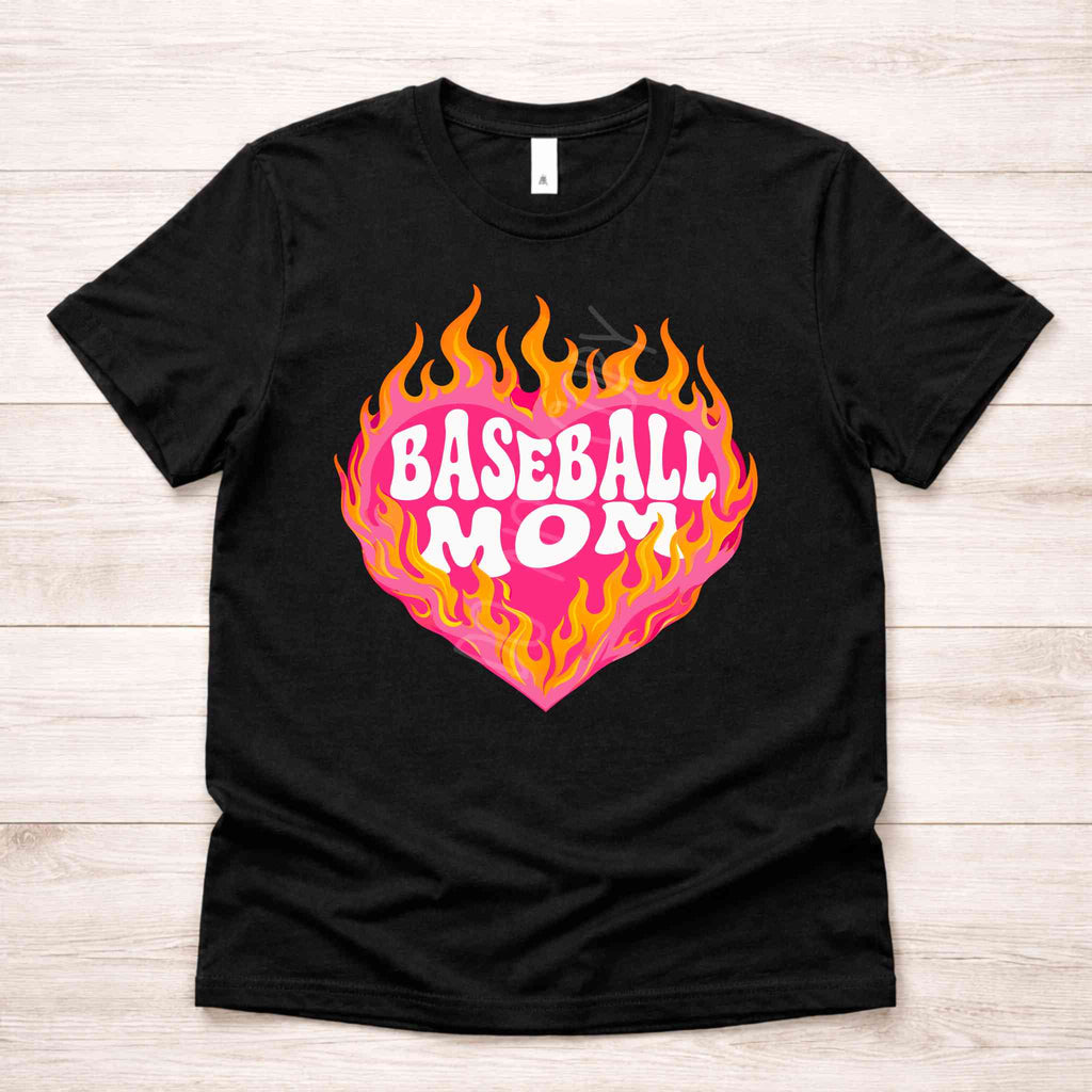 Baseball Family Flaming Heart Shirt – Baseball Mom Sister Nana Aunt Game Day Tee