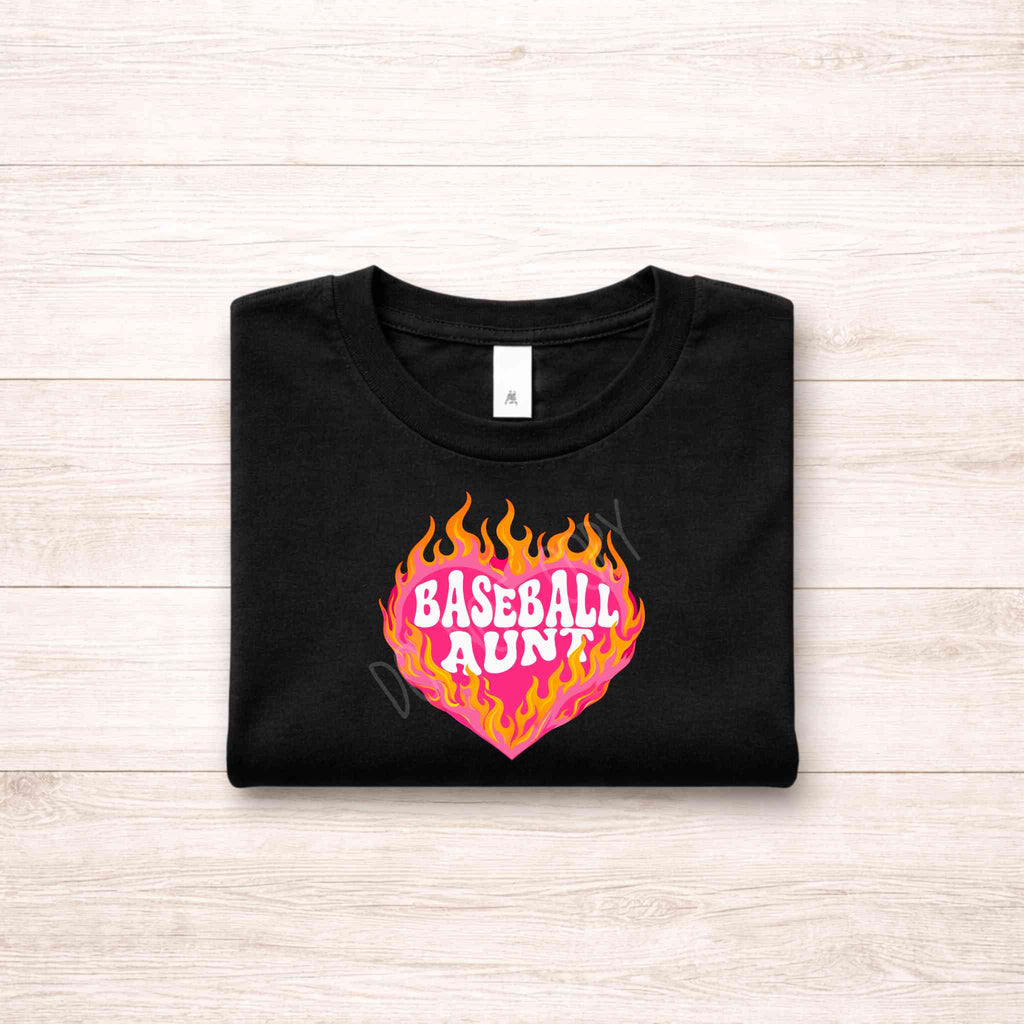 Baseball Family Flaming Heart Shirt – Baseball Mom Sister Nana Aunt Game Day Tee