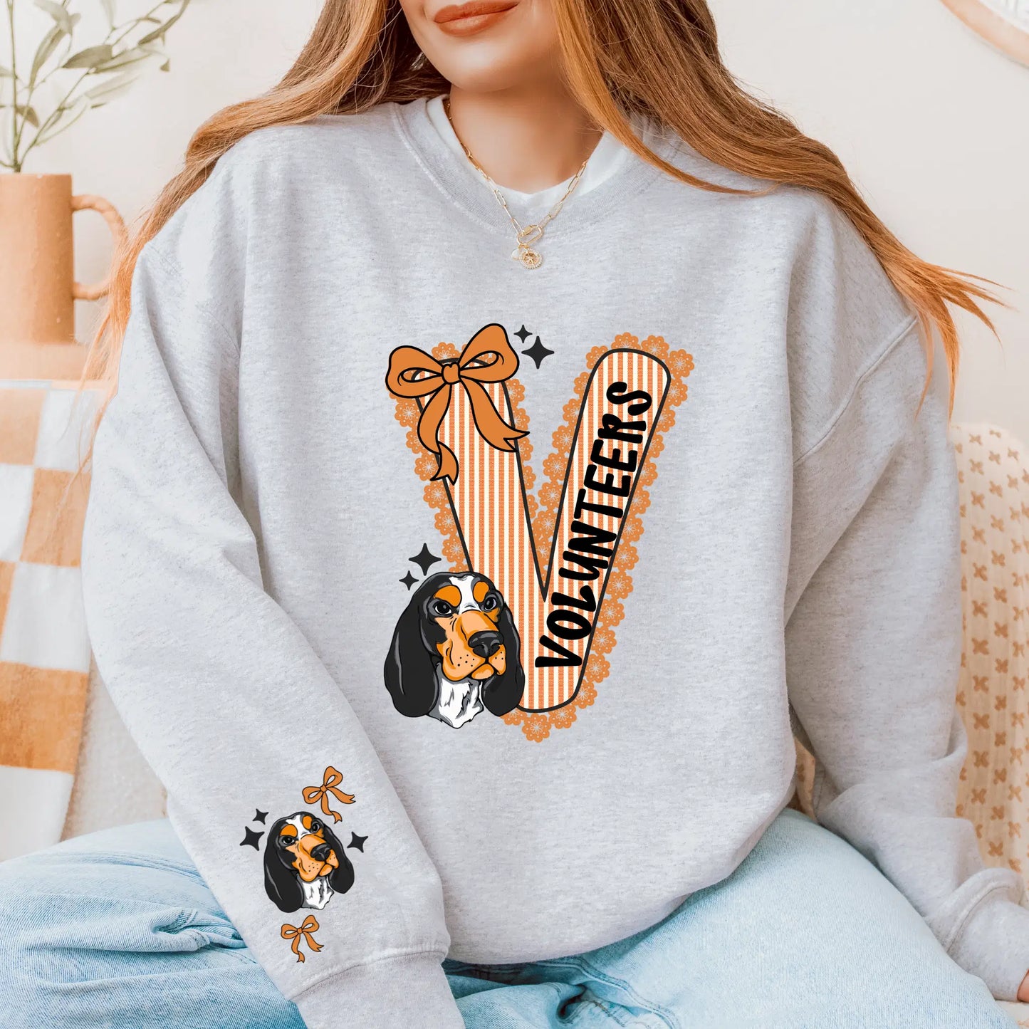 Tennessee Vols Sweatshirt: Seersucker Crewneck with Dog - College Game Day Spirit Wear by Becca's Banging Designs