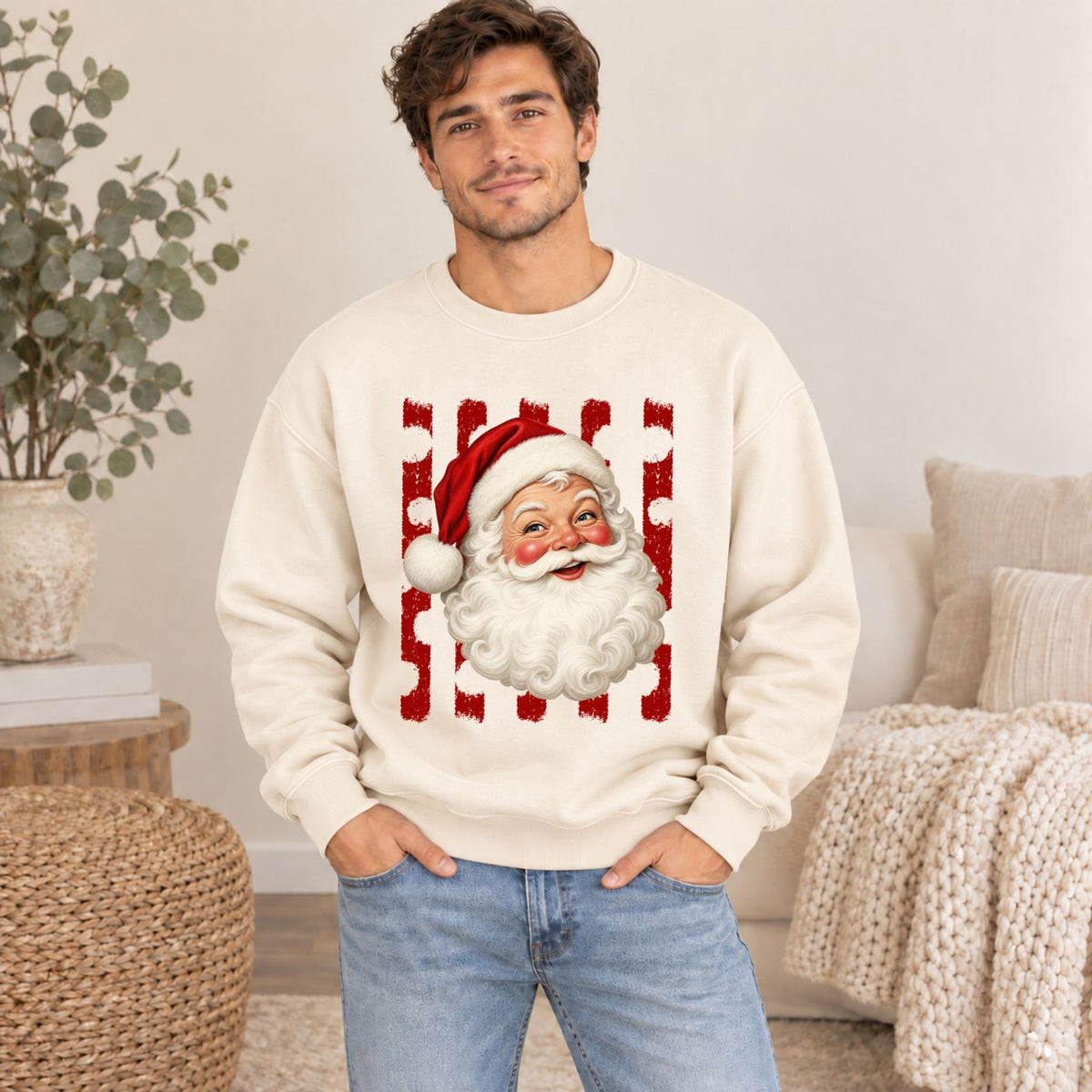 Vintage Santa Christmas Crewneck Sweatshirt | Retro Holiday Graphic