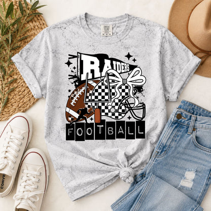 Gray crew-neck t-shirt with Raiders football bow graphic print