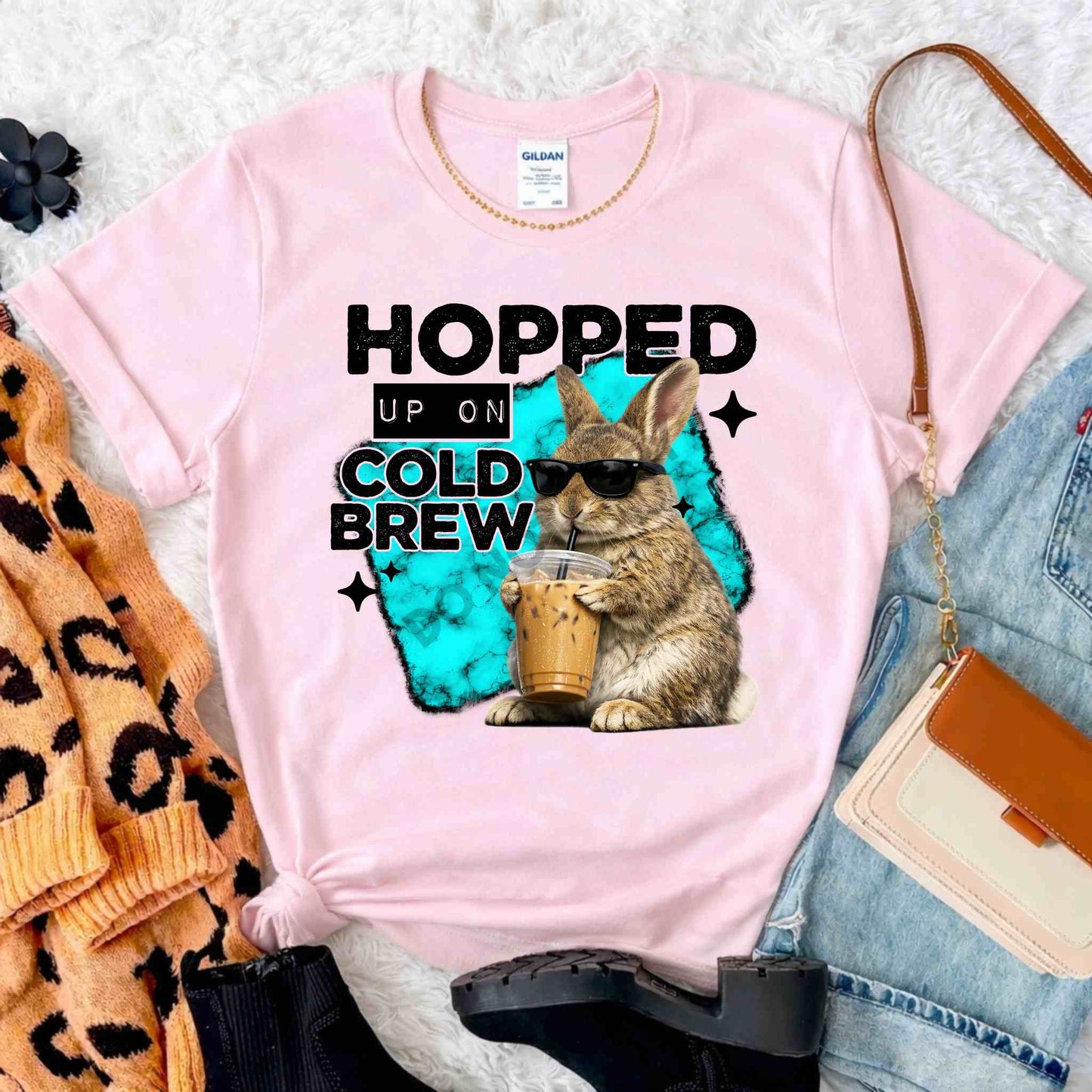 Hopped Up On Cold Brew Bunny Shirt | Funny Coffee Graphic Tee