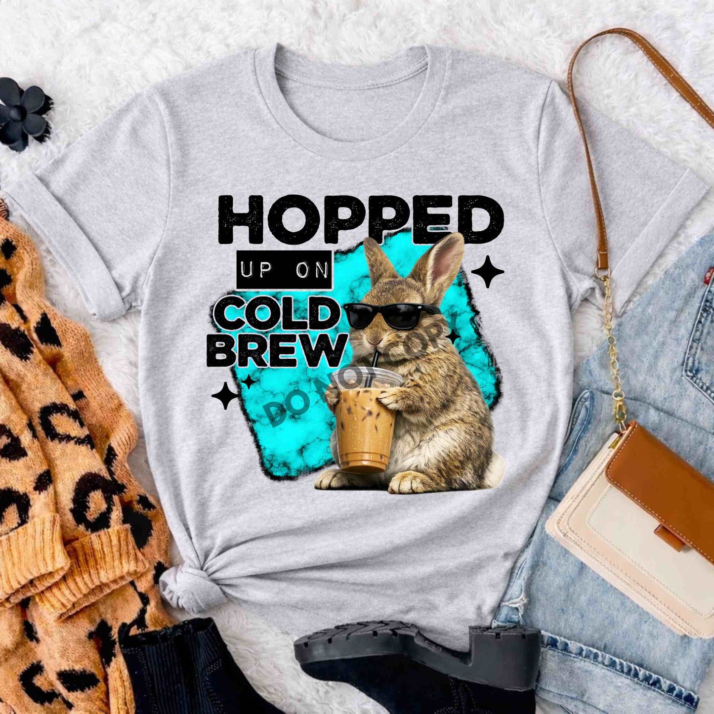 Hopped Up On Cold Brew Bunny Shirt | Funny Coffee Graphic Tee
