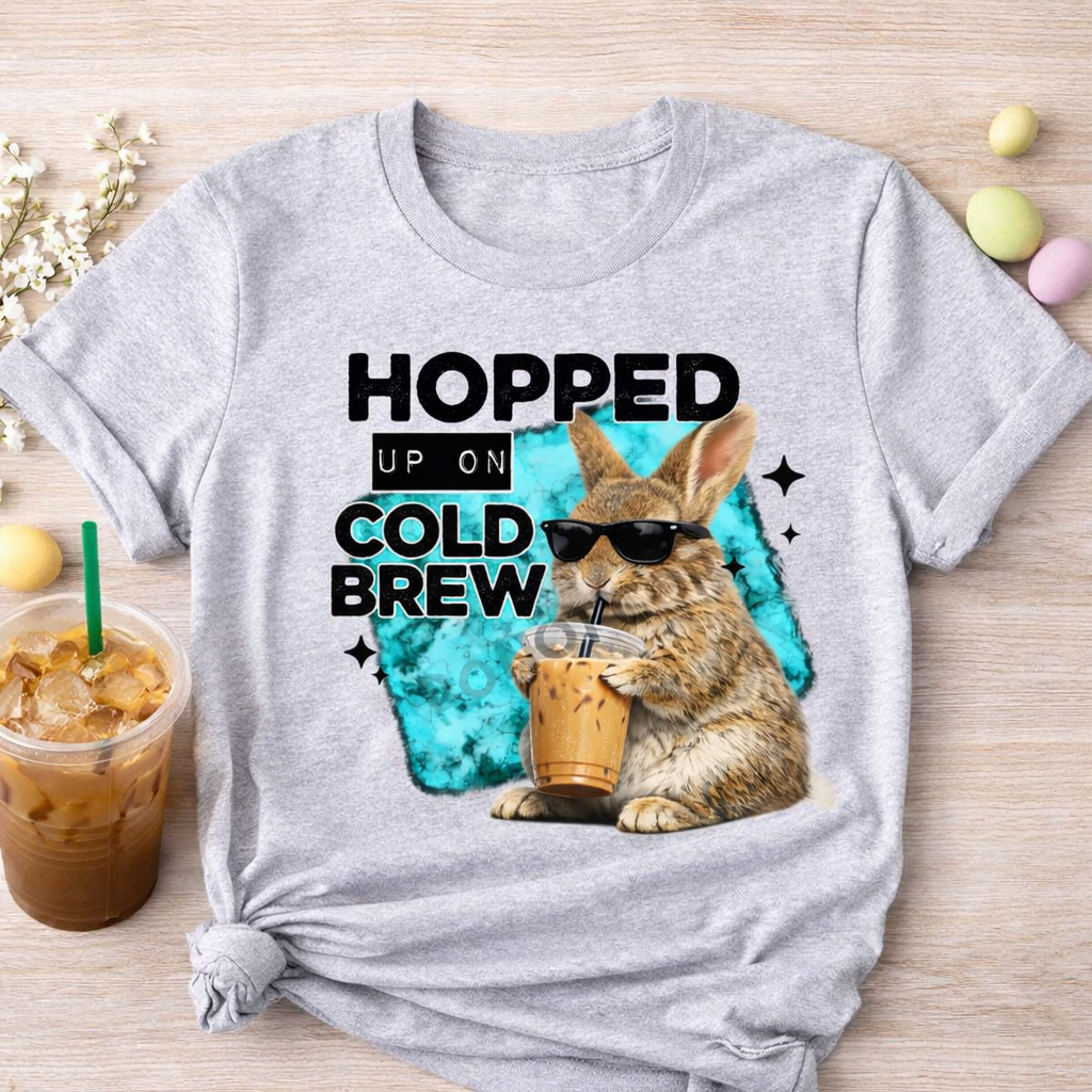 Hopped Up On Cold Brew Bunny Shirt | Funny Coffee Graphic Tee