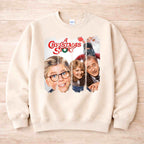 Classic Christmas Movie Sweatshirt featuring characters from A Christmas Story on a cozy beige background.