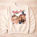 Classic Christmas Movie Sweatshirt featuring characters from A Christmas Story on a cozy beige background.