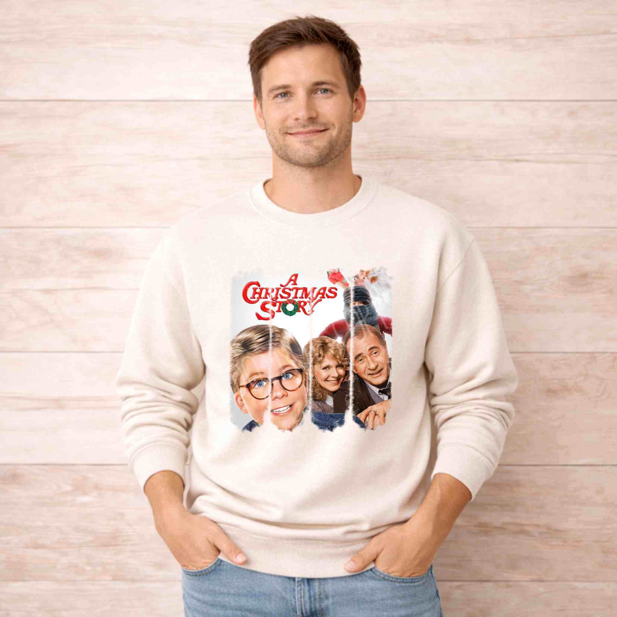 Classic Christmas Movie Sweatshirt featuring iconic characters from A Christmas Story.