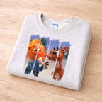 Christmas Elf & Reindeer Sweatshirt featuring charming elf and reindeer design on a cozy gray background.