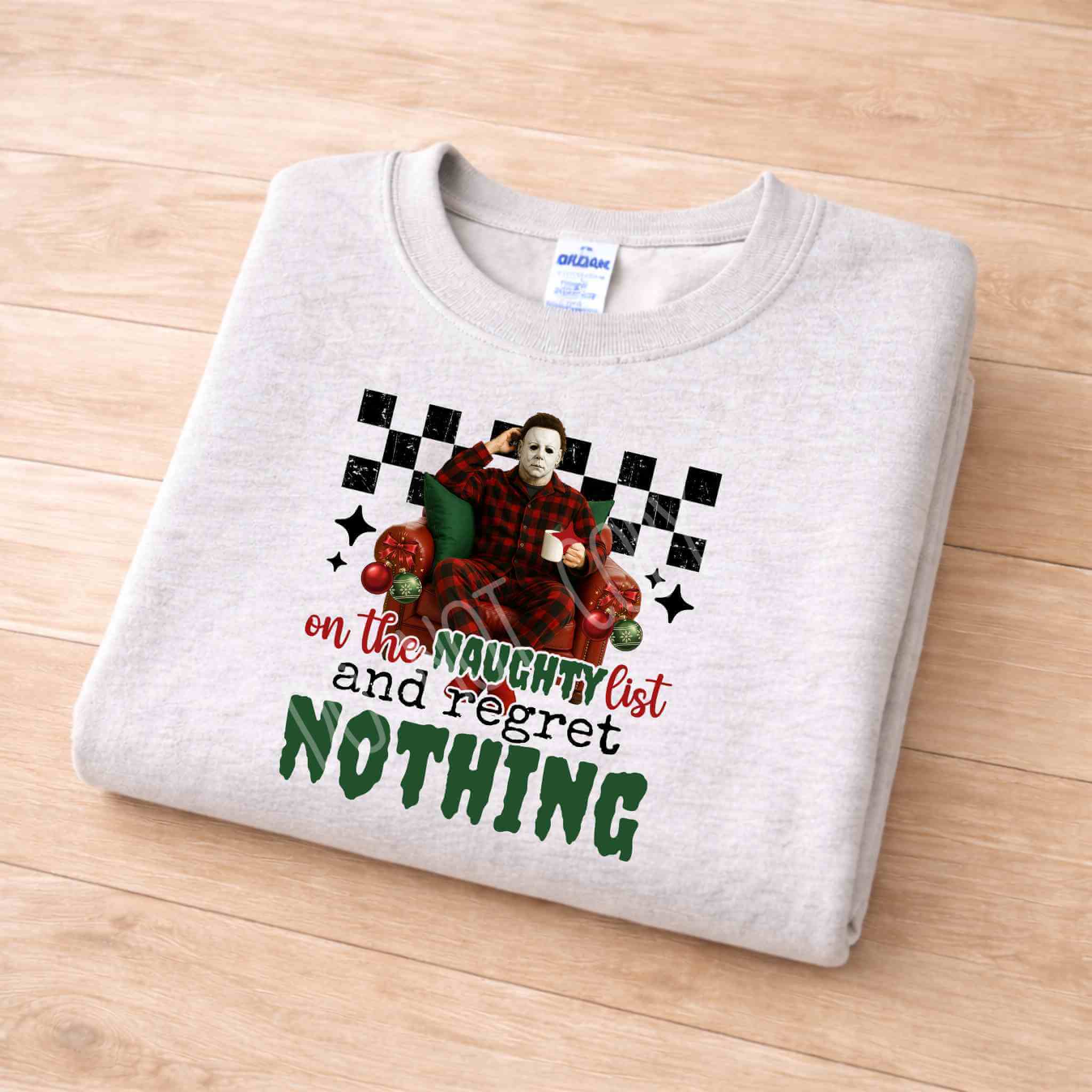 Naughty List Christmas Sweatshirt Holiday Fun and Comfort featuring a playful design with festive colors and details.