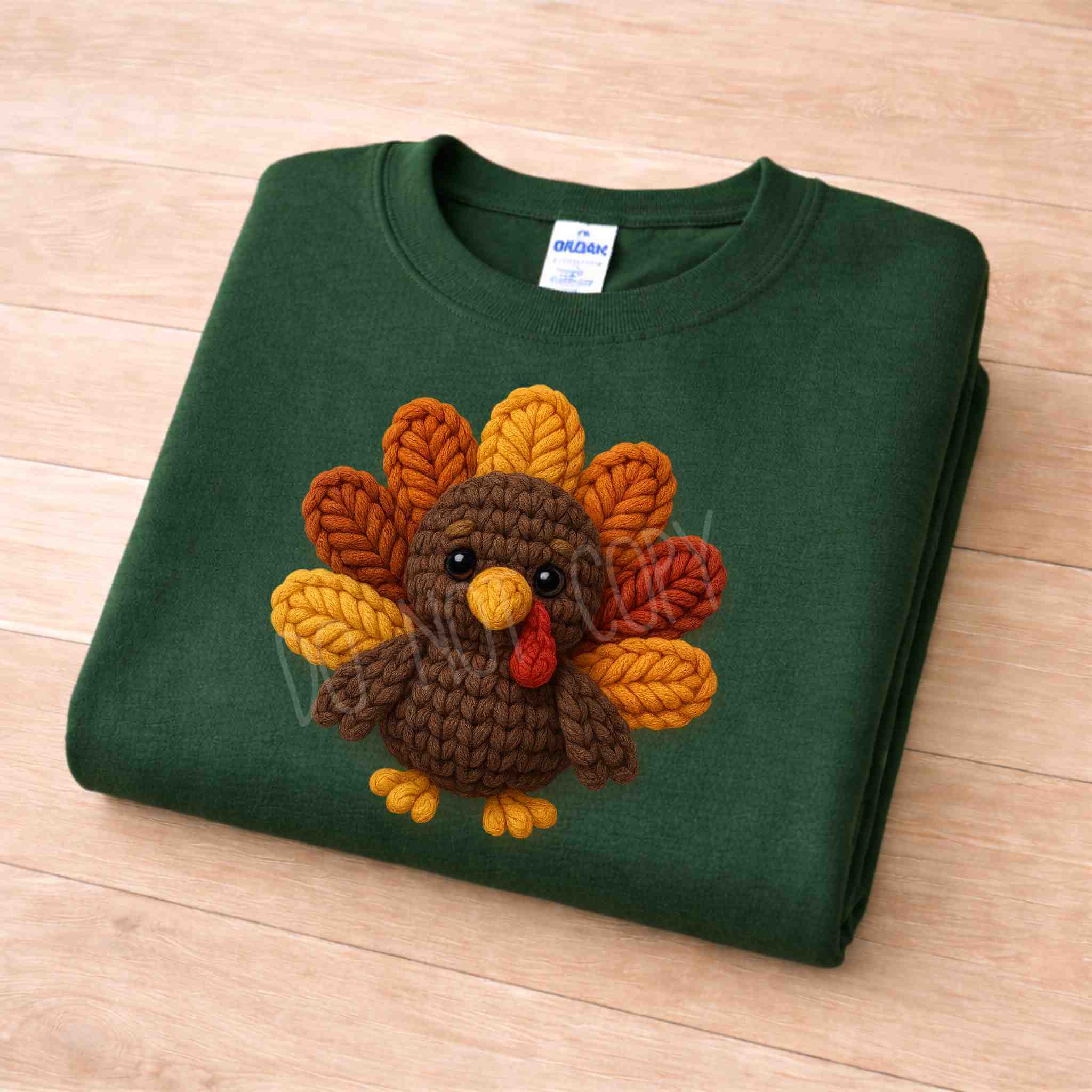 Thanksgiving Turkey Sweatshirt featuring a charming turkey design on a cozy green fabric.