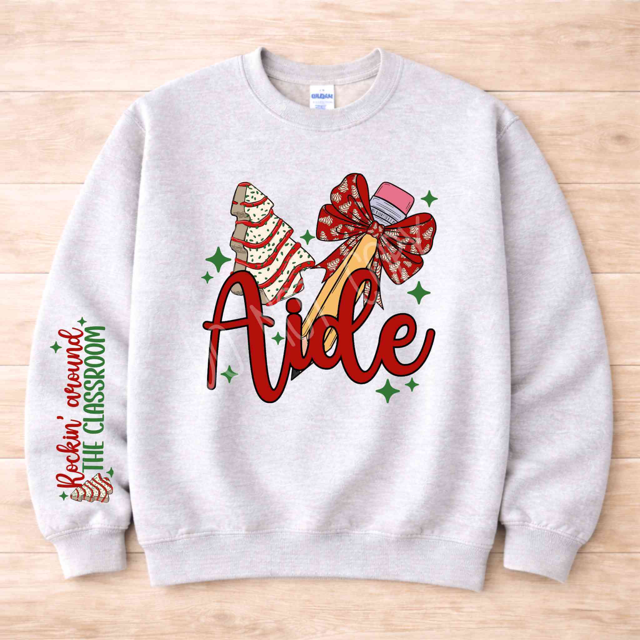 Teacher Aide Christmas Sweatshirt Holiday Comfort and Style with festive graphics and a cozy design.