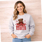 Beary Loved Mama Sweatshirt Comfort Style and Care featuring a teddy bear and customizable title.