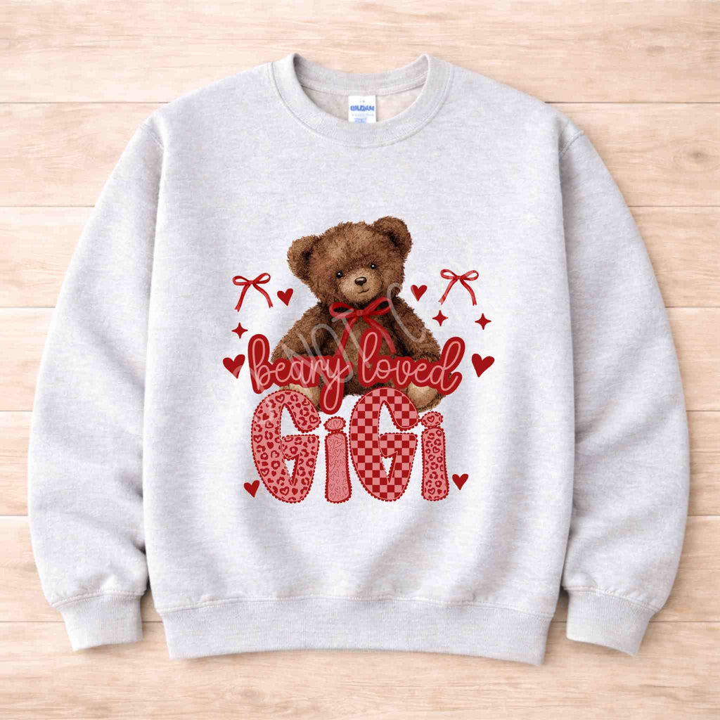 Beary Loved Mama Sweatshirt Comfort Style and Care featuring a teddy bear design and Valentine patterns.